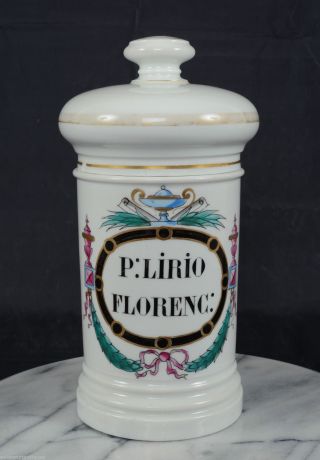 19th Century Apothecary Jar P Lirio Florenc Paris White Porcelain French photo