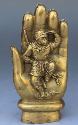 Chinese Bronze Sculpture Sun Wukong In The Tathagata Buddha ' S Hand photo