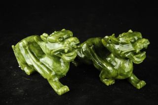 Chinese Jade Carving A Kirin Fu Feng Shui To Ward Off Bad Luck Dog Statues photo