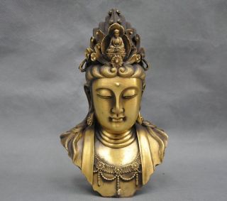 9  China Kwan - Yin Buddha Guanyin Boddhisattva Bust Bronze Statue photo