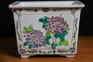 Vintage Chinese Famille Rose Porcelain Planter Bowl W/ Flora Motif. photo