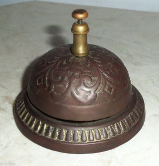 Early Ornate Brass Hotel Desk Counter Bell - Hop Service Store Bell photo