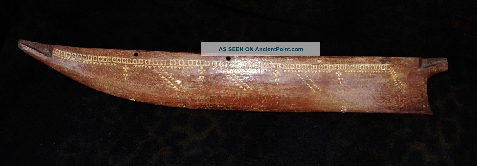 Rare Antique Samoan Model Canoe With Incised Inlay 24 