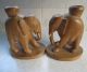 Vintage African Tribal Art 8 Inch Carved Wooden Elephant Candle Holders Other African Antiques photo 1