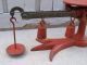 Antique Fairbanks Cast Iron Red Claw Foot Scale Trade Mercantile W/ 5 Weights Scales photo 3