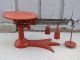 Antique Fairbanks Cast Iron Red Claw Foot Scale Trade Mercantile W/ 5 Weights Scales photo 5