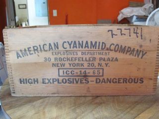 Vintage Dynamite American Cyanamid Company Explosives 50 Pound Wood Box Dynamite photo