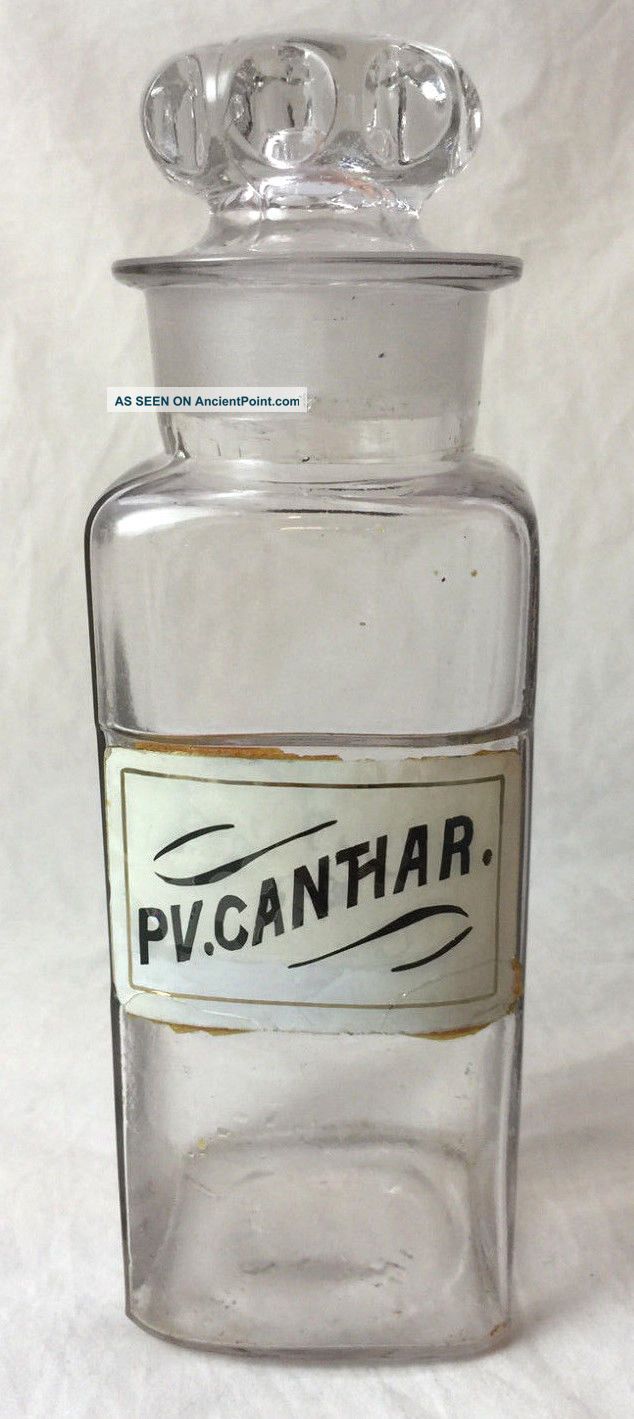 Pv.  Canthar 1894 Apothecary Glass Bottle Jar Pharmaceutical F&s St Louis Bottles & Jars photo