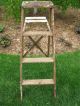 Old Vintage 4 Ft Wooden Step Ladder Rustic Primitive Decor Shabby Painted Wood Primitives photo 7