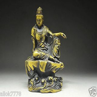 Fine Chinese Brass Carved Statue - Sitting Kwan - Yin photo