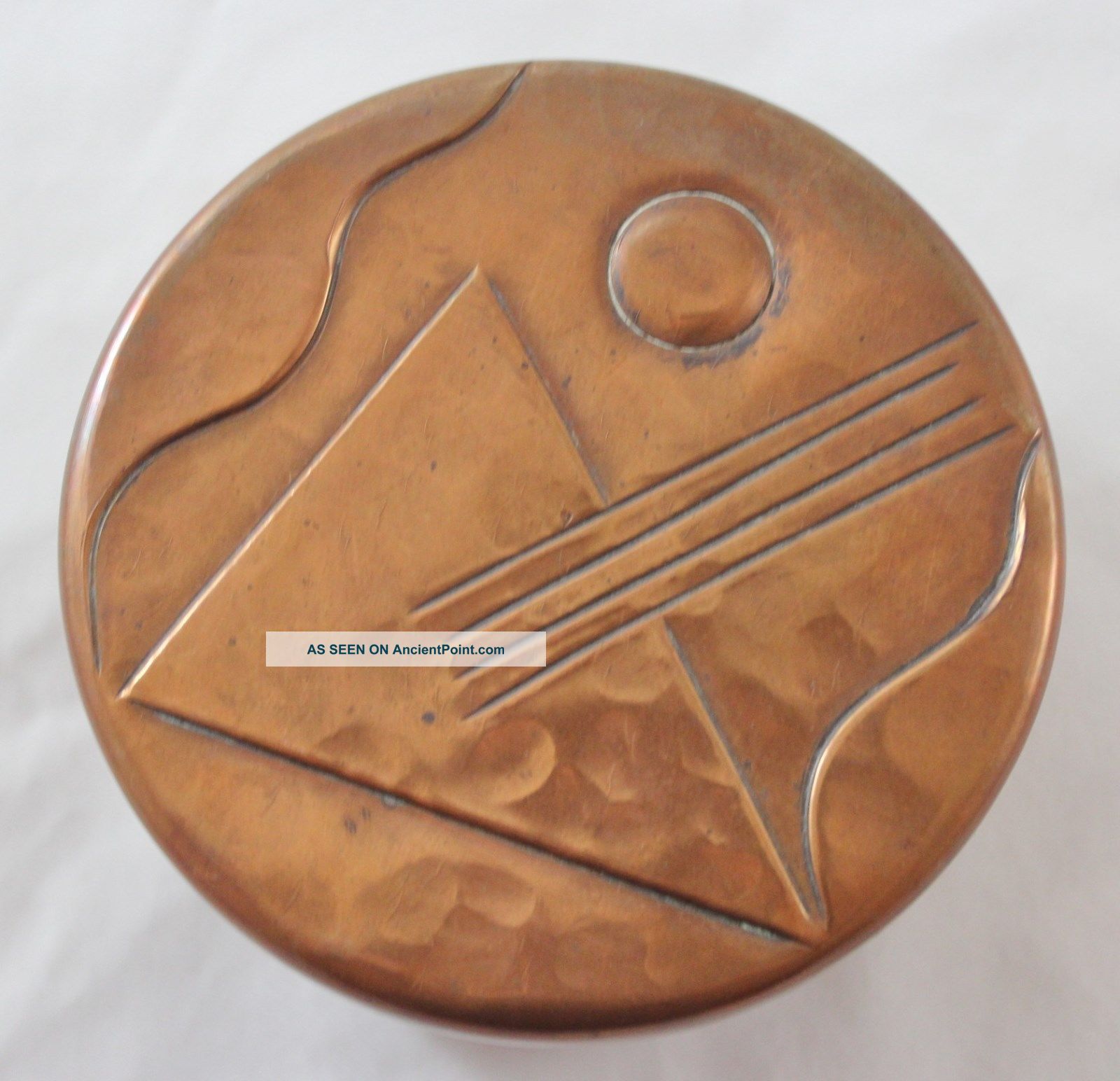 Vintage Signed Arts & Crafts Copper Lidded Bowl Unknown Metalware photo
