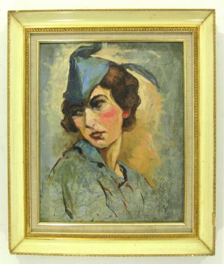 Antique Post Impressionist Impasto Art Deco Lady Portrait Oob Signed 1926 Vtg Nr photo