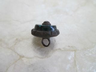 Antique Brass Berry Pin Shank Transparent Teal Green Glass Waistcoat Button photo