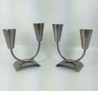 Vintage Mid Century Modern Selandia Danish Stainless Steel Candle Sticks Holders photo