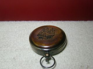 Push Button Antique Brass Nautical Pocket Compass Vintage Ship Engraved Lid photo