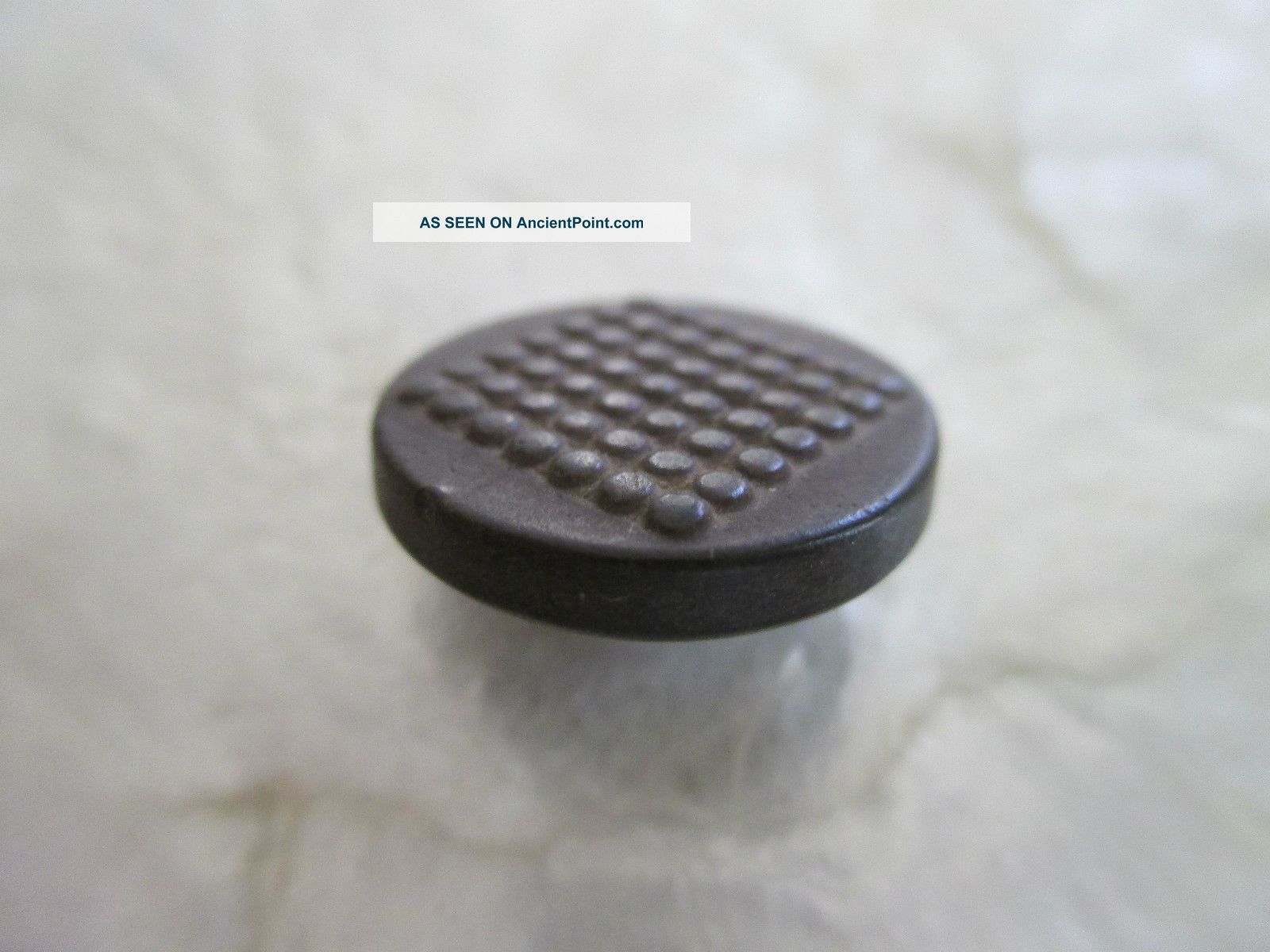 Antique 1851 Goodyear Dark Brown Rubber Relief Dots Square Design Button 11/16 