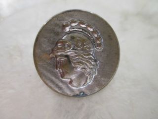 Antique 19th C Relief Silvered Brass Knight Warrior Soldier Button photo