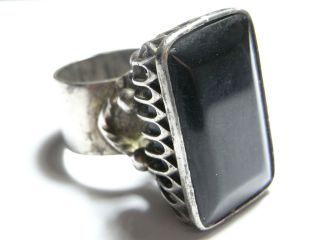 Large Solid Silver Ornate Ring With Black Onyx Stone.  Metal Detecting Find Uk. photo
