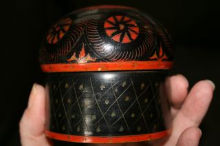 Stunning,  Antique Oriental Hand Turned Wooden Laquered Powder Box Red / Black photo