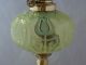 Art Nouveau Brass & Vaseline Glass Oil Lamp Circa 1905 Lamps photo 2