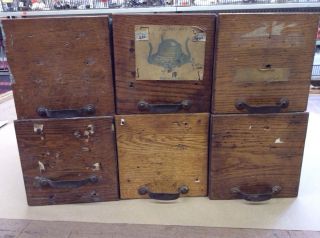 Six Heller Made Vintage Hardware Store Wood And Metal Stock Drawers Box Boxes photo