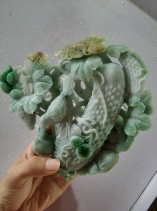 Vivid Natural Jadeite Jade Carved By Hand Towel Gourd Statue photo