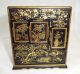 20ct Japanese Lacquer Miniature Tansu Chest W.  Gilt Crane Motif (par) Other Japanese Antiques photo 1