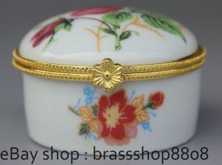 Chinese White Porcelain Jewellery Jewel Box Peony Flower Circular photo