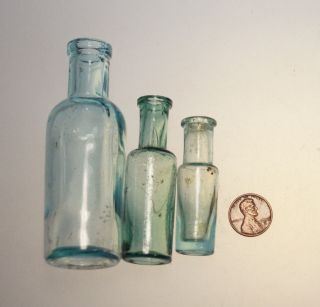 Antique Vintage Small Bottles Light Green Glass photo