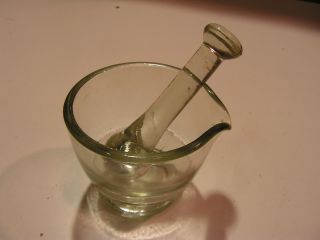 Mortar And Pestle Clear Glass 2 Oz Mortar Cup With Pouring Spout Vintage 481 photo