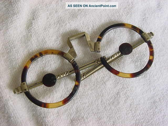 Vintage Antique Brass Tortoise Chinese Folding Temples Eyeglasses Spectacles Nr Optical photo