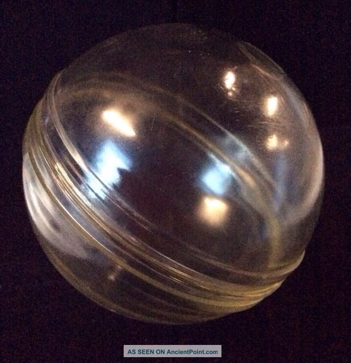 Vintage Round Glass Ball Fish Net Float Ribbed Center Rustic Metal Display Stand Fishing Nets & Floats photo