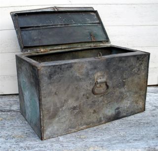Antique Primitive Metal Rustic Vintage Iron Ballot Box Voting Chest Trunk photo