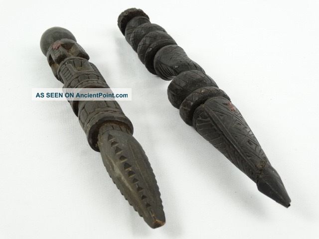 2 Hand Carved Png Spirit Sticks (wax Seals ?) Probably Massim Culture Papua Pacific Islands & Oceania photo