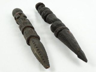 2 Hand Carved Png Spirit Sticks (wax Seals ?) Probably Massim Culture Papua photo