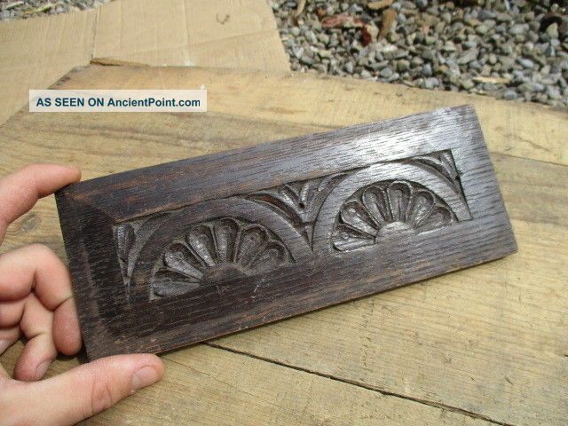 Small Carved Wooden Panel Plaque Architectural Antique Salvage Fans Vintage Old Plaques photo