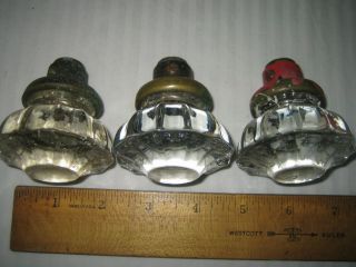 Antique Clear Glass Door Knob Brass 12 Sided Quantity 3 photo