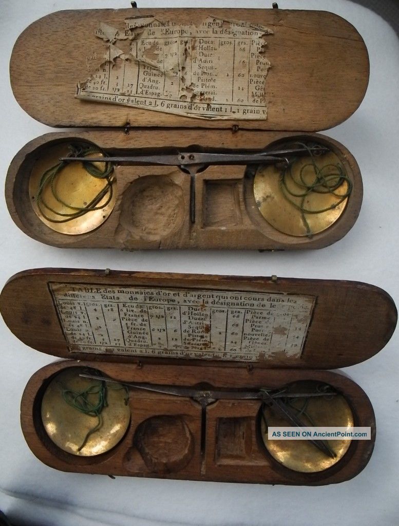 2 Antique Late 1700 Early 1800 Gold Jewelry Weight Balance Scales Boxed Scales photo