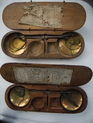 2 Antique Late 1700 Early 1800 Gold Jewelry Weight Balance Scales Boxed photo