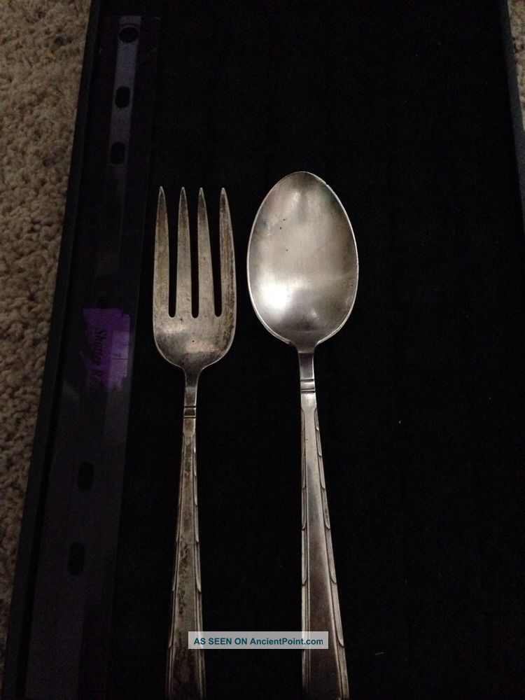 Antique Easterling Sterling Silver Serving Spoon And Fork Horizon Flatware & Silverware photo
