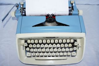 Royal Sahara Teal Blue Portable Typewriter And Case And Key photo