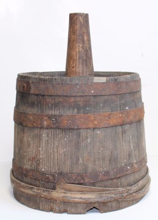 Circa 1800 - 1850s Wood Cider Or Sap Bucket Maker Marked From Maine photo