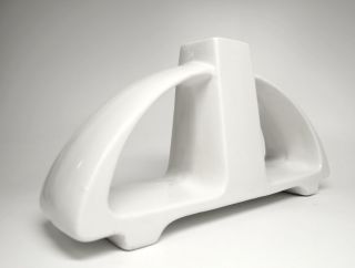 Abstract White Ceramic Double Handle Vase Mid Century Modern photo