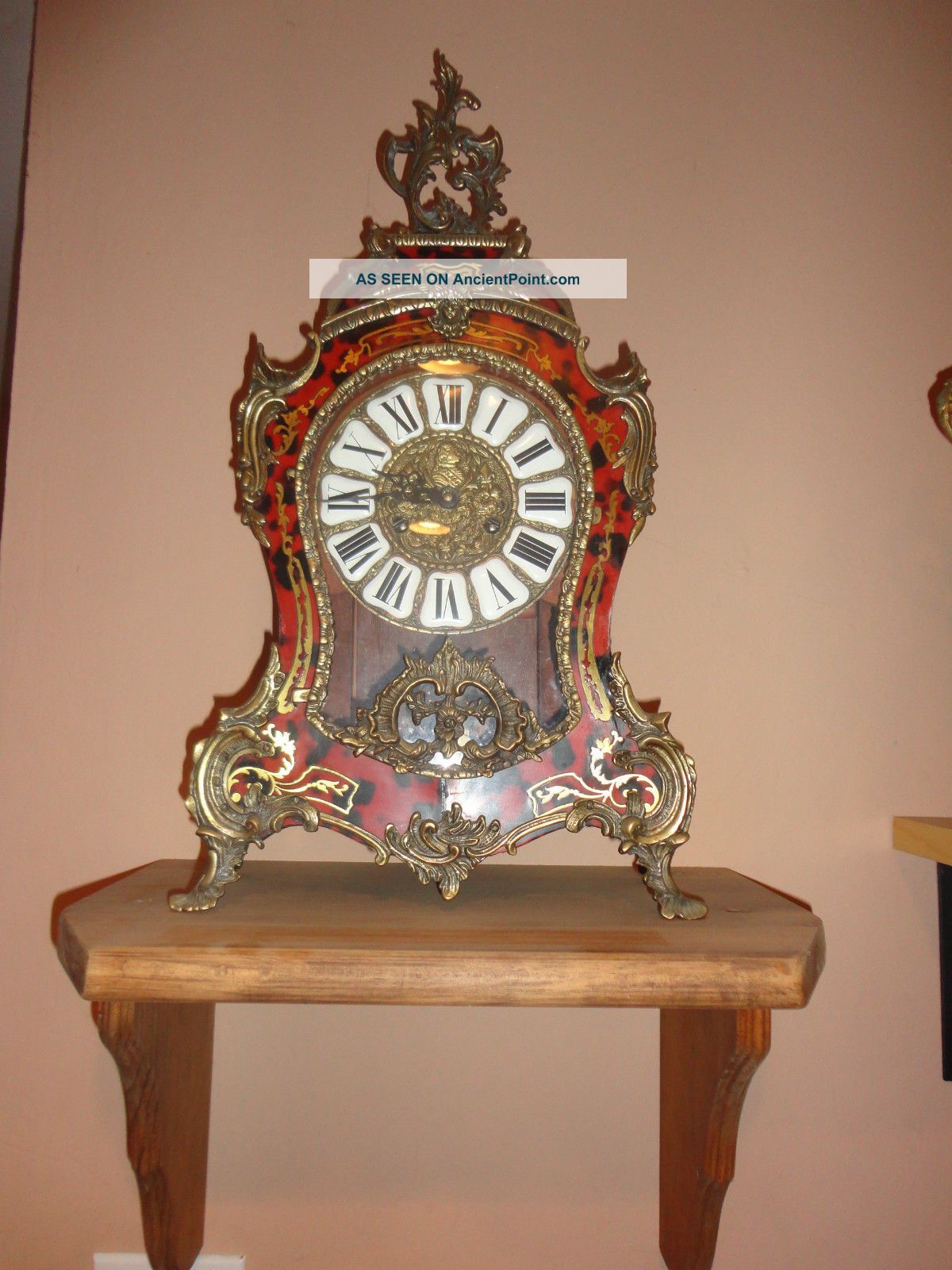 French Style Boulle & Bronze Mounted Mantel Clock With Enamel Numbers,  Fhs Clocks photo