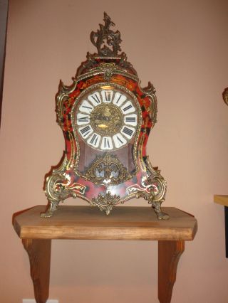 French Style Boulle & Bronze Mounted Mantel Clock With Enamel Numbers,  Fhs photo