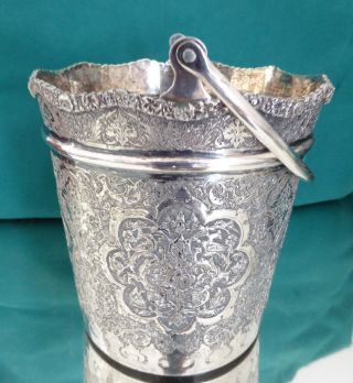Large Buckets,  Large Vase Persia Solid Silver (84) Flower And Bird Relief 475 G photo