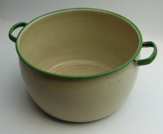 Enamelware Pot Green Porcelain Primitive Steampunk Antique Vintage Cookware photo