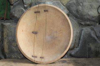Antique Primitive Wooden Bowl Plate With Old Pepairs photo