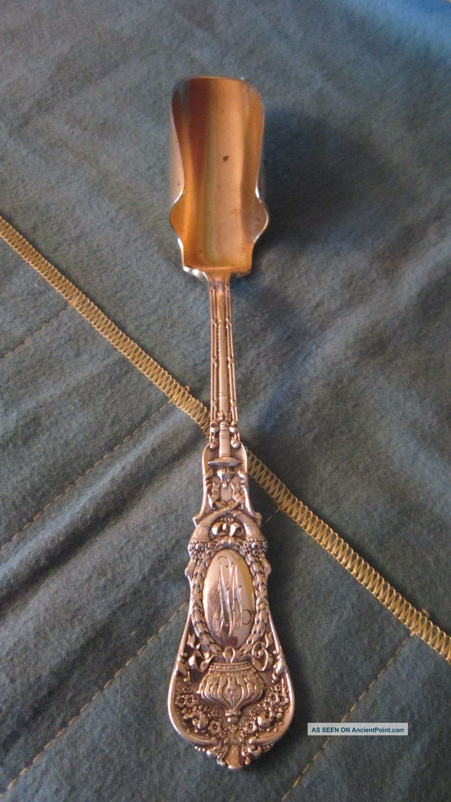 Antique Durgin Gold Washed Sterling Silver Empire 1895 Cheese Scoop Shreves & Co Flatware & Silverware photo
