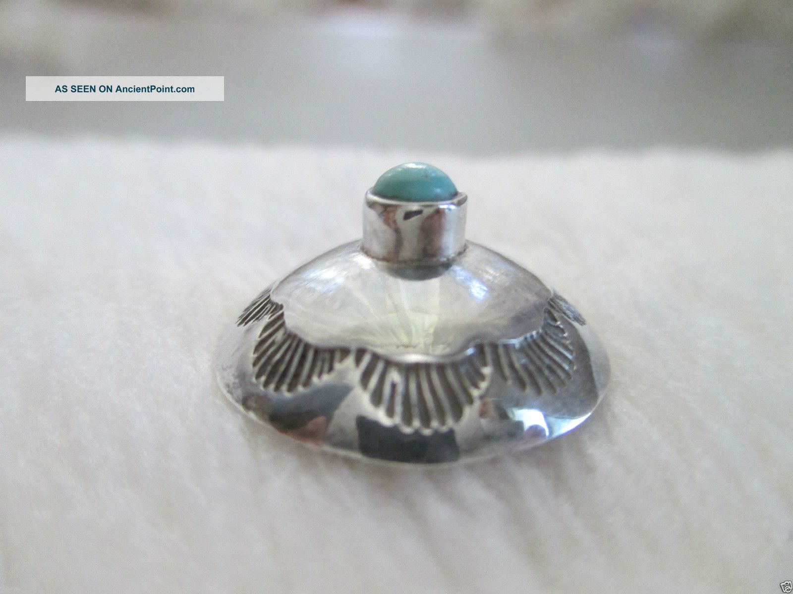 Antique Pre 1940 Navajo Turquoise Sterling Silver Button 3/4 